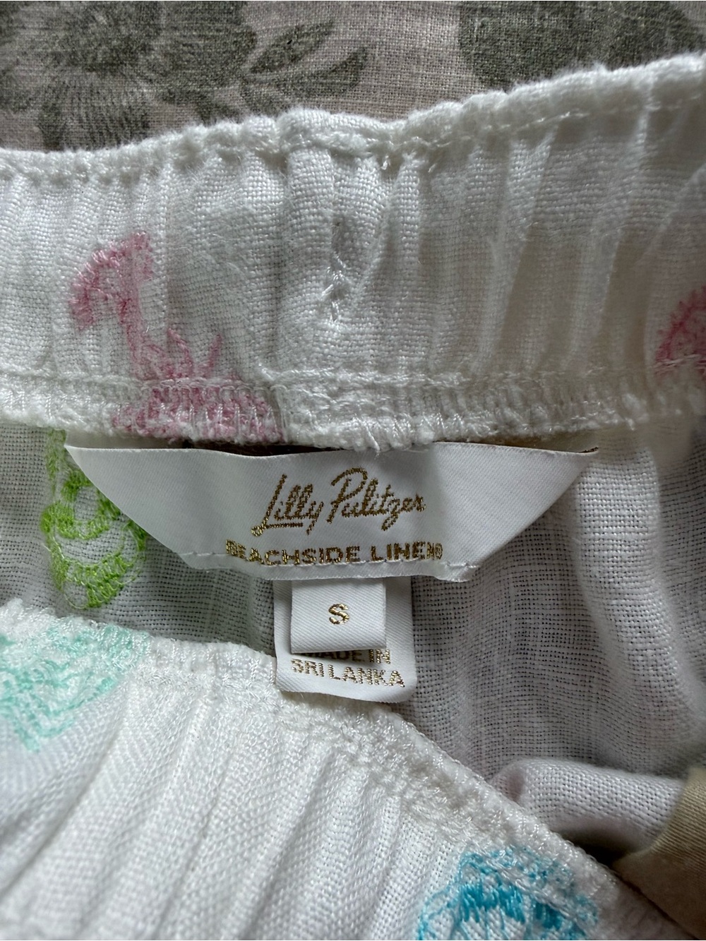 Lilly Pulitzer White Beachside Linen Bottoms - Multicolor Embroidery
